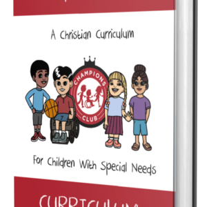Champions Club Curriculum Book Cover with a black boy with autism, an asian boy in a wheelchair, a caucasian girl with down syndrome, and a hispanic girl with hearing aids