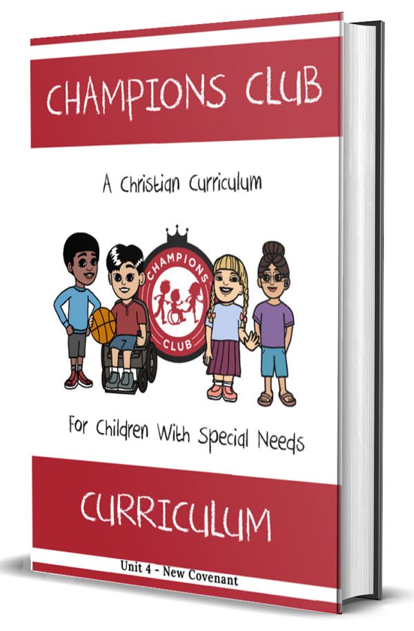 Champions Club Curriculum for special needs book cover with images of a black boy with autism, an asian boy in a wheelchair, a white girl with down syndrome, and a hispanic girl who is deaf